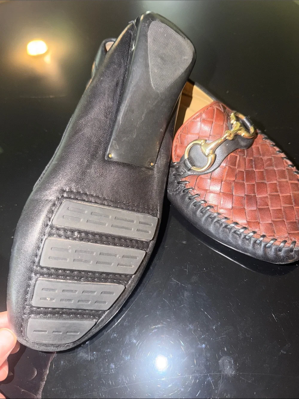 Robert Zur Black & Brown Woven Leather Loafers with Gold Horsebit